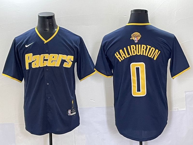 Men 2025 Indiana Pacers 0 Haliburton Blue Joint Name NBA Jersey style 24